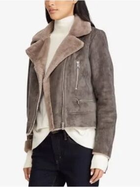 Lauren Ralph Lauren Suede and Faux Shearling Moto Jacket- Size 1x